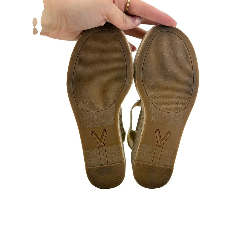 Vionic‎ Gold Metallic Raffia Wedge Sandals T-Strap Espadrille Platform Shoes